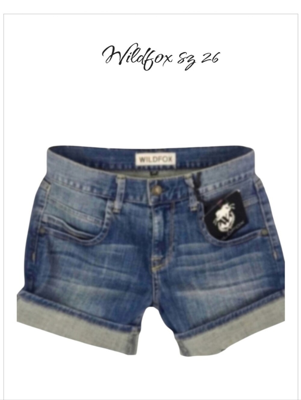 WILDFOX Distressed Blue Denim Jean Shorts Cuffed Hem Size 26 NWT